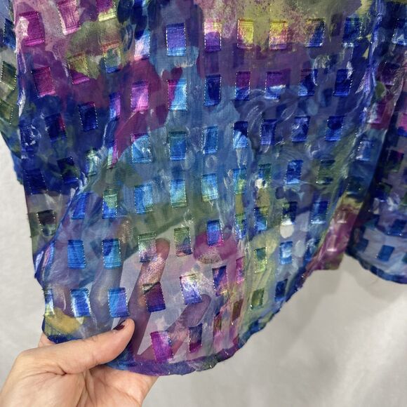 Maggie Barnes Colorful Artsy Sheer Button Up Shirt Womens Size 26 Art to Wear - Picture 8 of 12